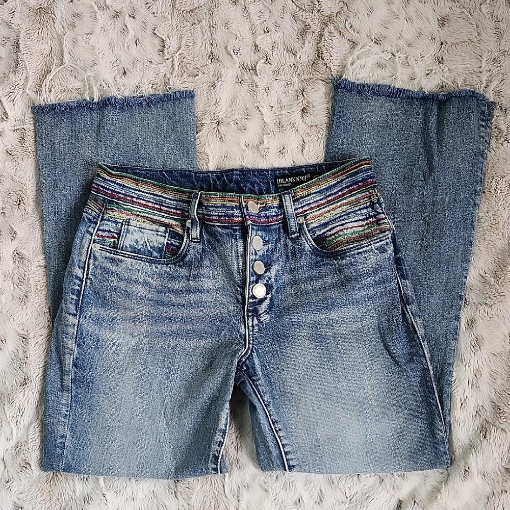 Blank NYC Button Fly Flare Rainbow Embroider Jeans - Picture 7 of 16